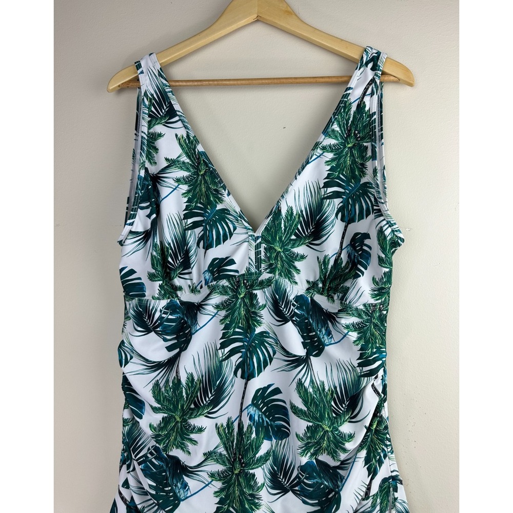 COCOPEAR Women's Tropical Palm Leaf Swim Dress Green White One Piece Size 3XL - Picture 3 of 10